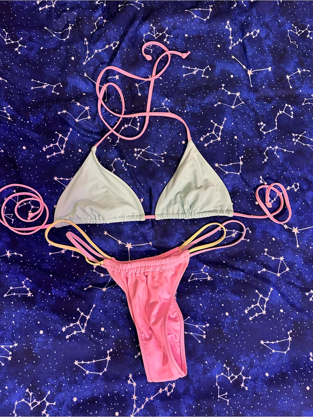 White Fox Boutique Pastel Mint & Pink String Bikini